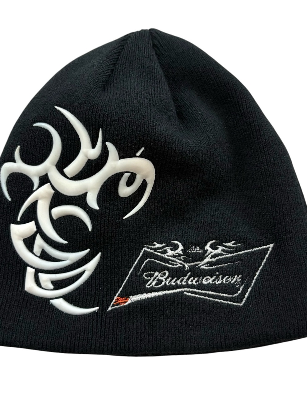 Vintage Budweiser Anheuser-Busch Black Knit Beanie Tribal Tattoo Design